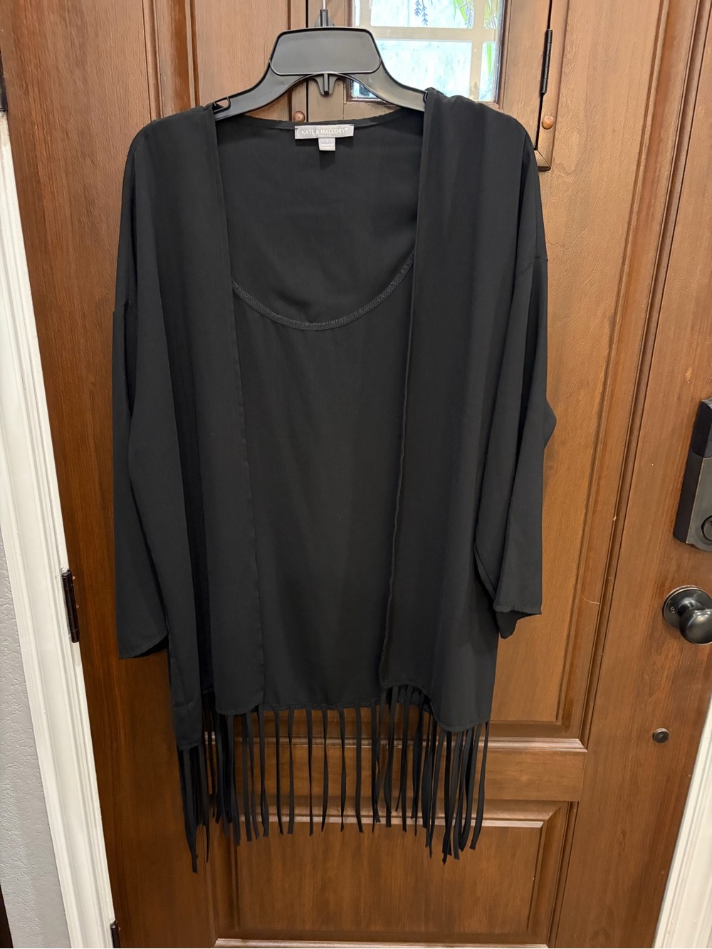 Kate & Mallory Black Open-Front Fringe Kimono